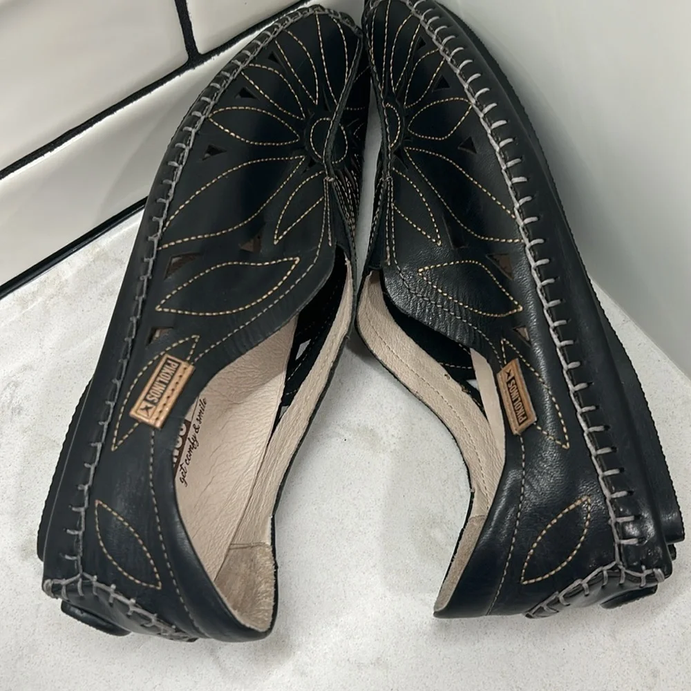 Pikolinos Jerez Womens EU 36 US 6 Black Leather Loafer Shoes Driving Moccasin
